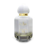 Witte parfumfles met gouden band en bolvormige dop van El-Nabil Parfum Musc Azur